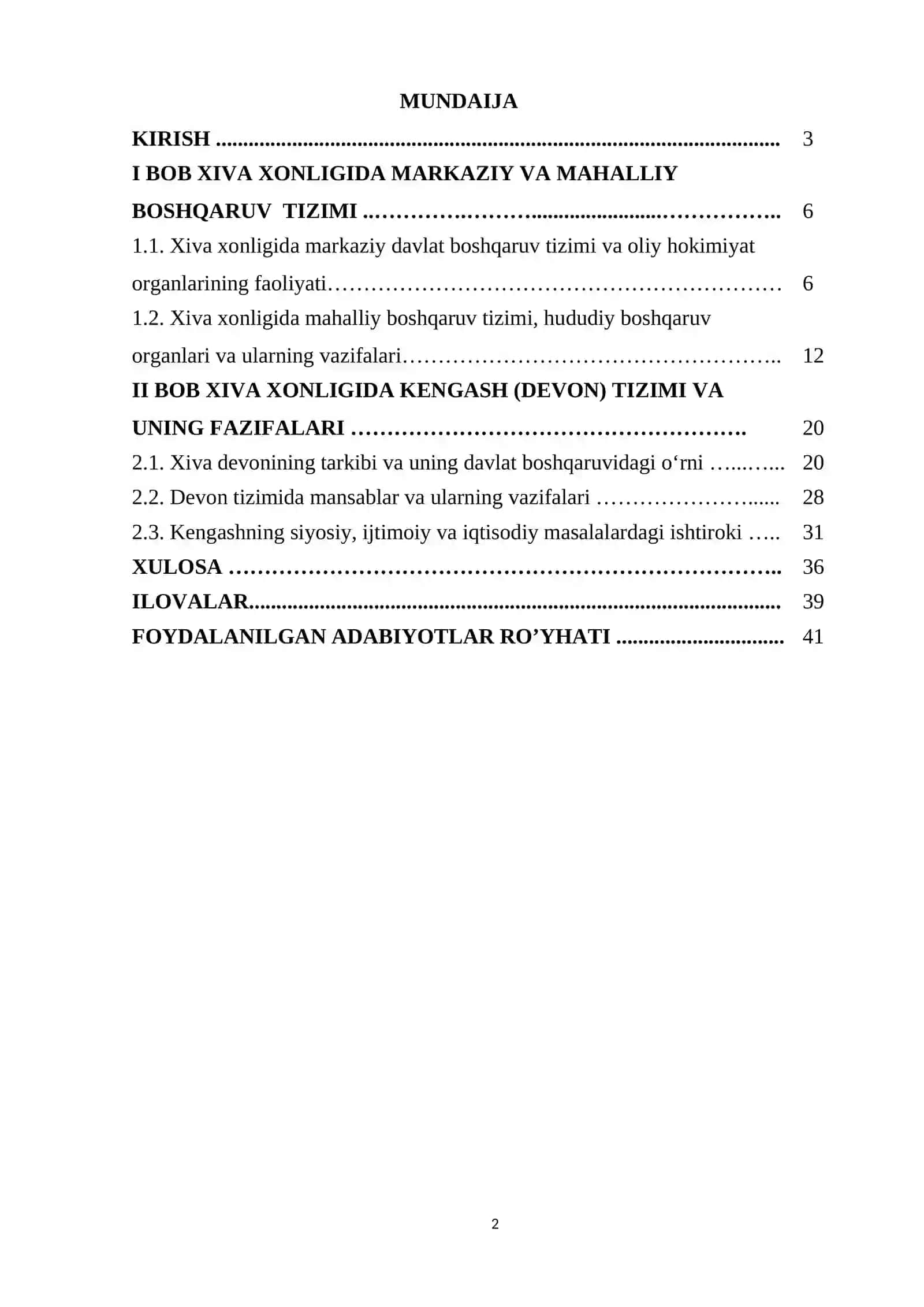 Xiva xonligida davlat boshqaruv tizimi va Kengash (Devon) faoliyati 2