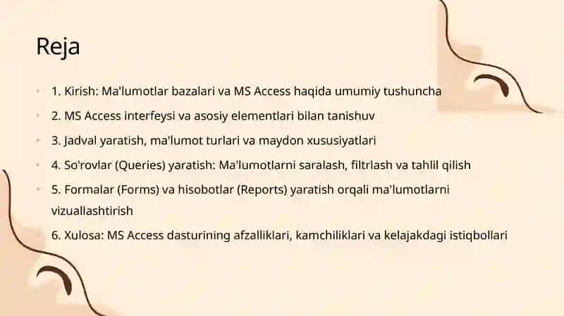 Ma'lumotiarbazalari va MS Access 2