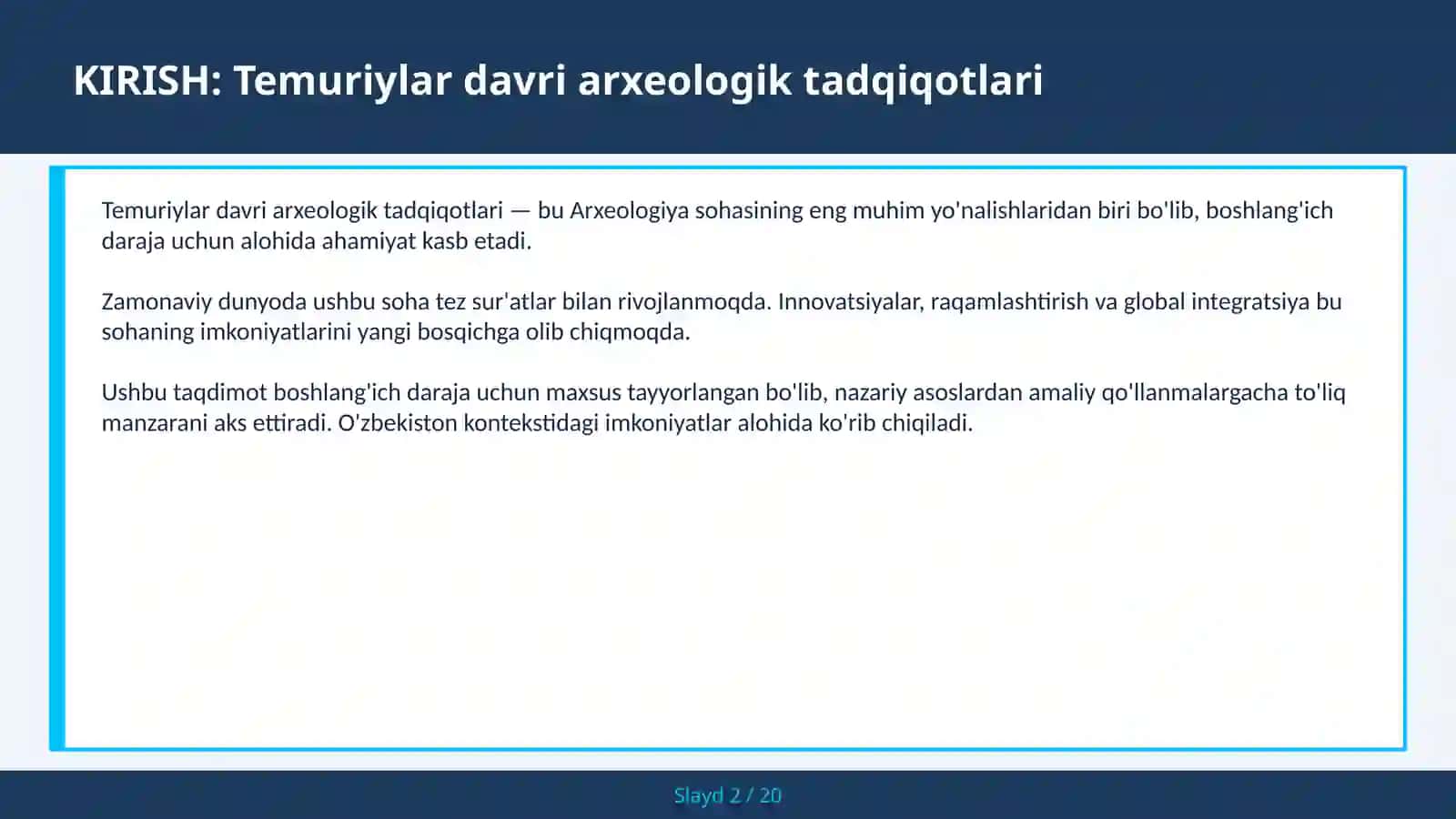 TEMURIYLAR DAVRI ARXEOLOGIK TADQIQOTLARI 2