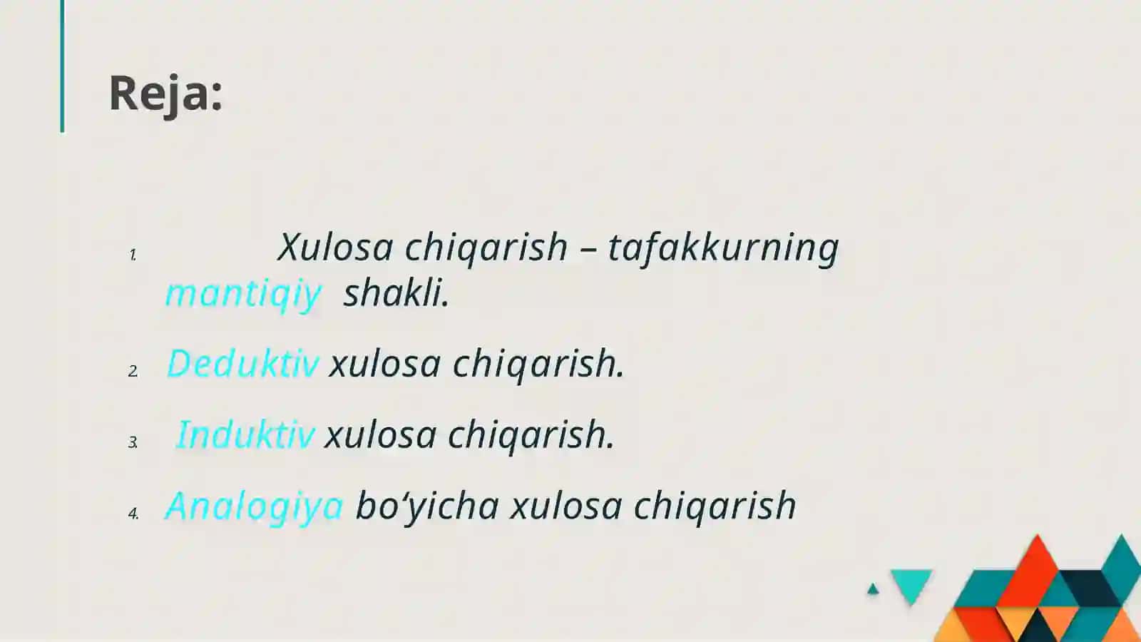 Xulosaning umumiy mantiqiy tavsifi 2