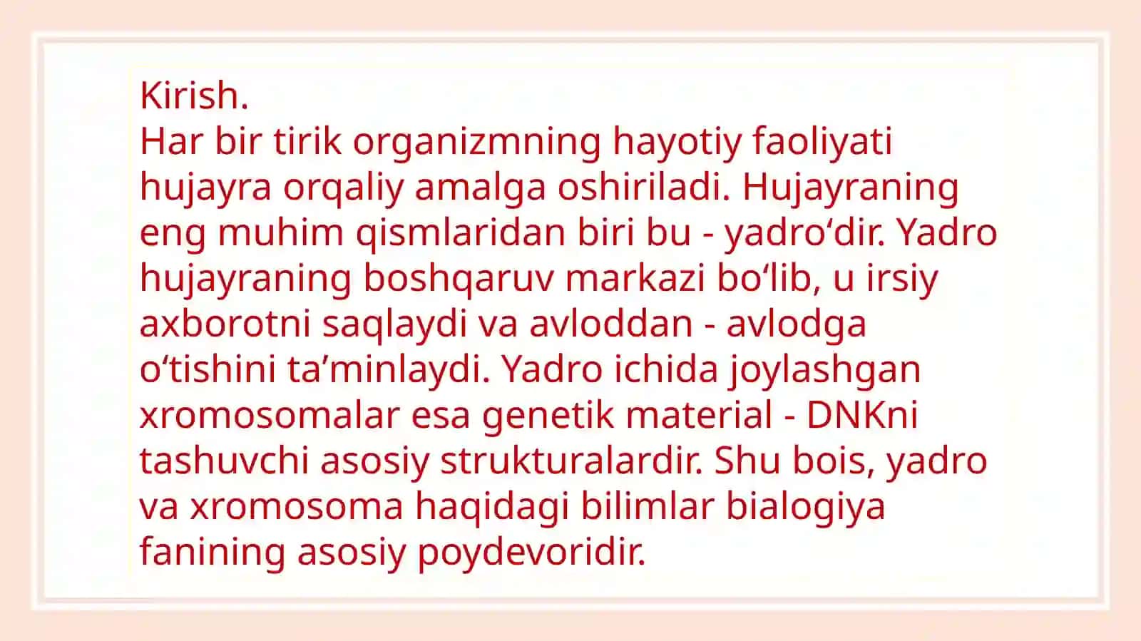 Yadro, xromosoma, uning tuzilishi va tarkibi 2