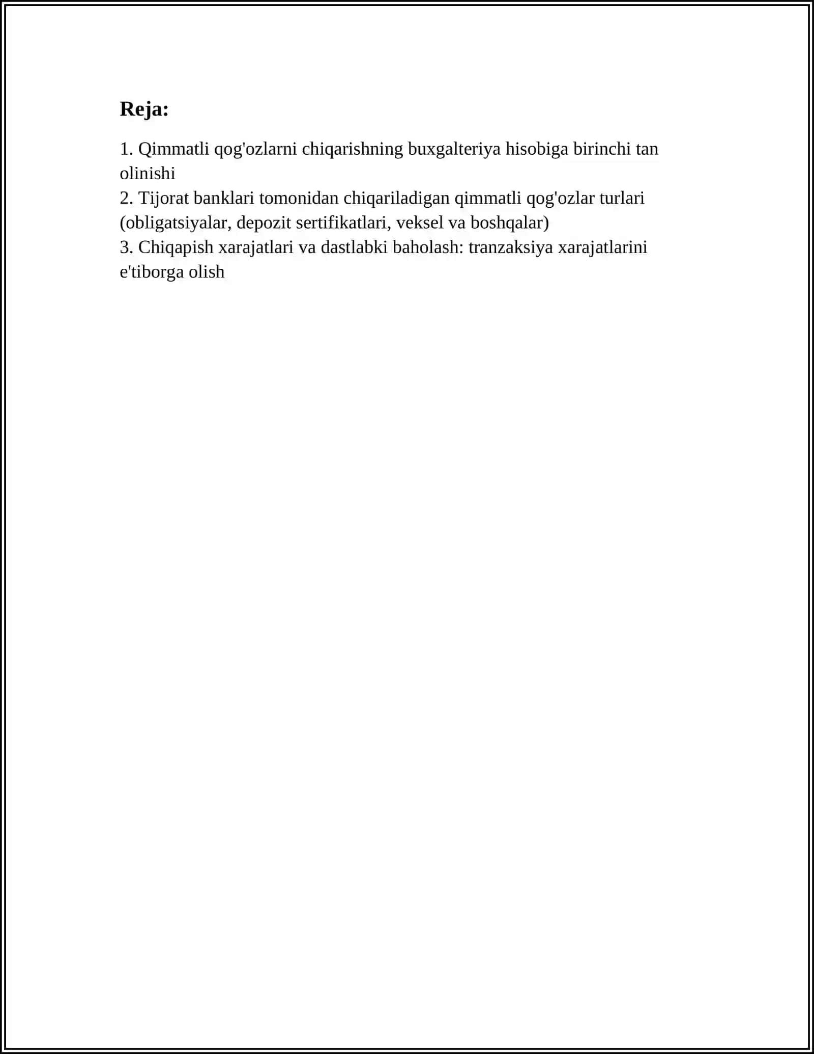 TIJORAT BANKLARI TOMONIDAN CHIQARILADIGAN QIMMATLI QOG’OZLAR HISOBI 2