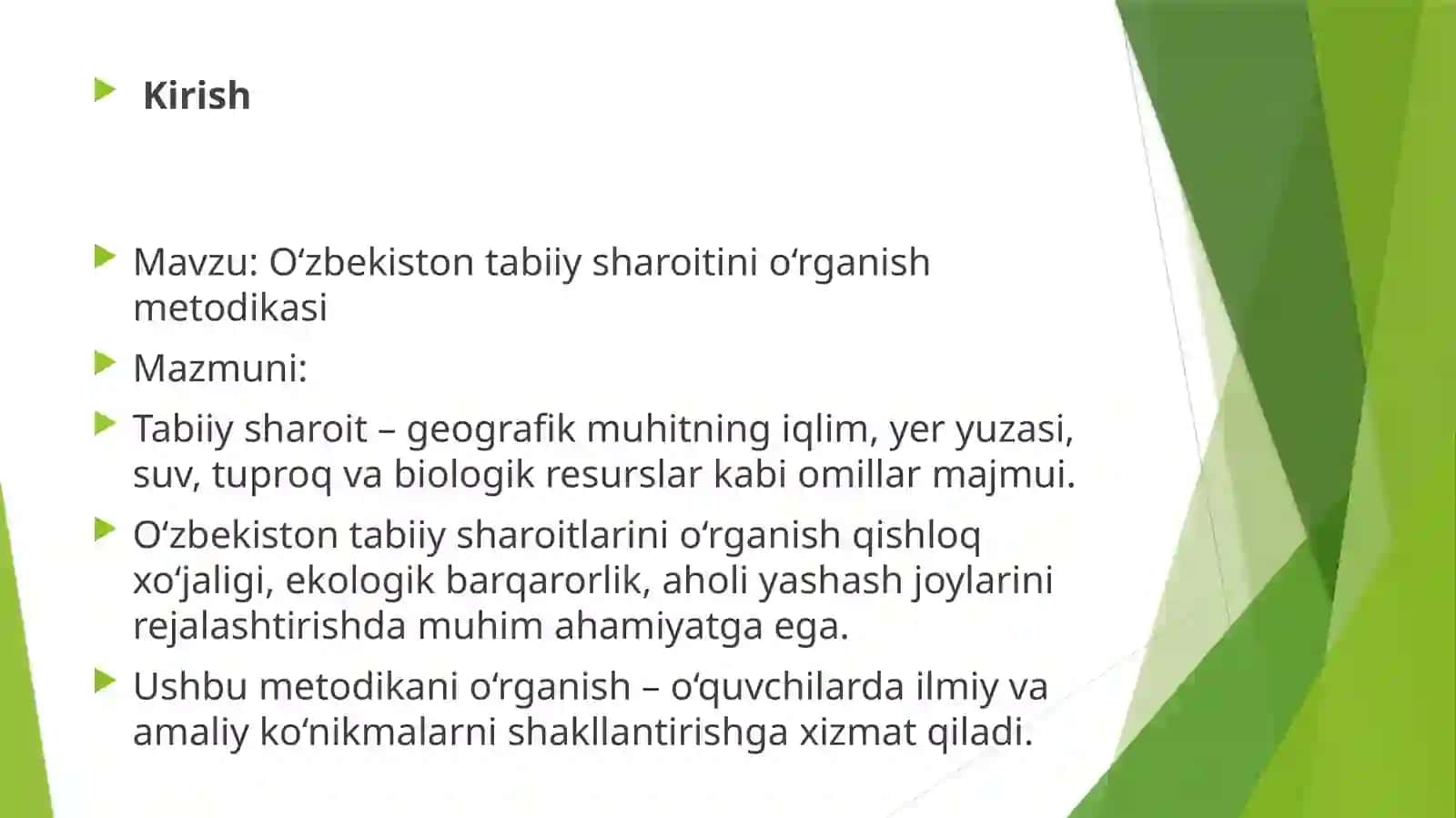 O‘zbekiston tabiiy sharoitini o‘rganish metodikasi 2