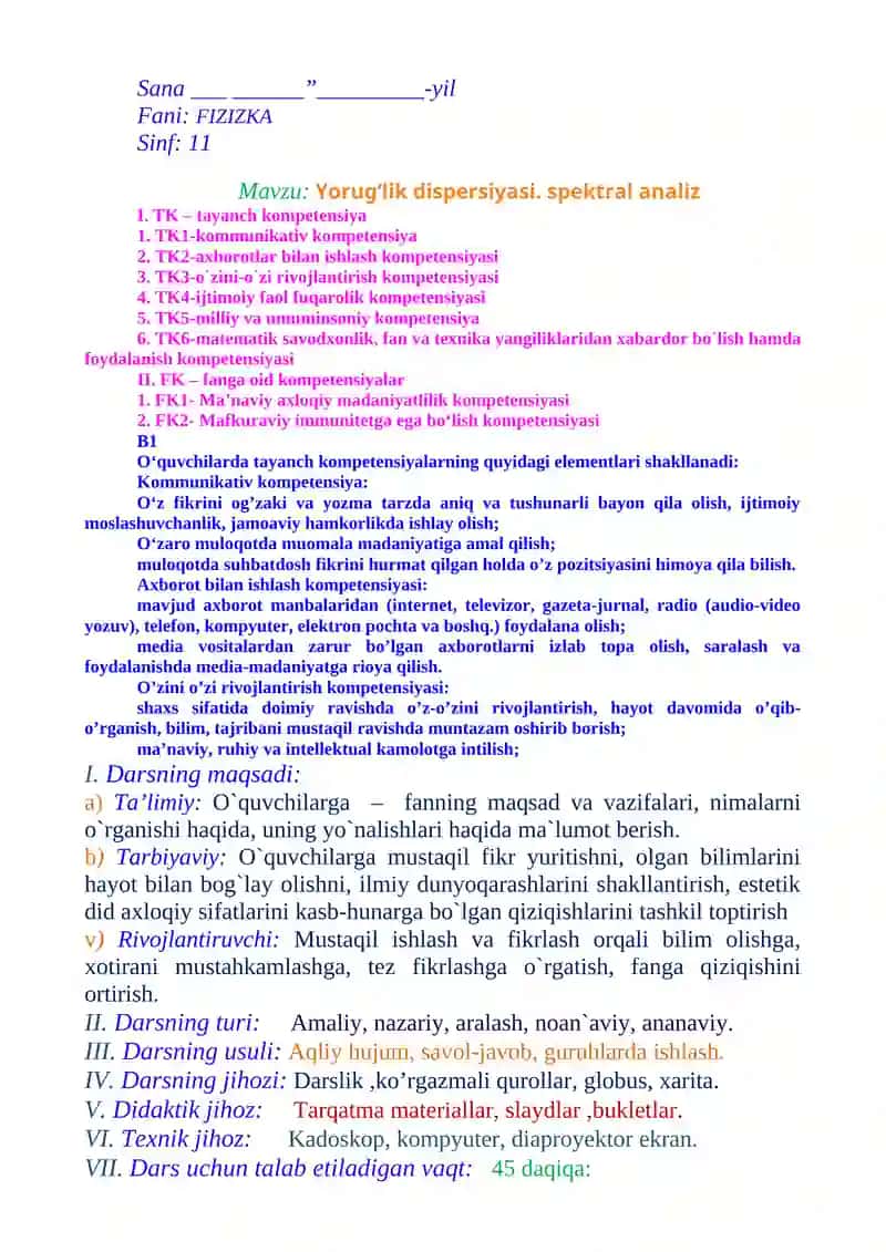 Yorug‘lik dispersiyasi. spektral analiz 2