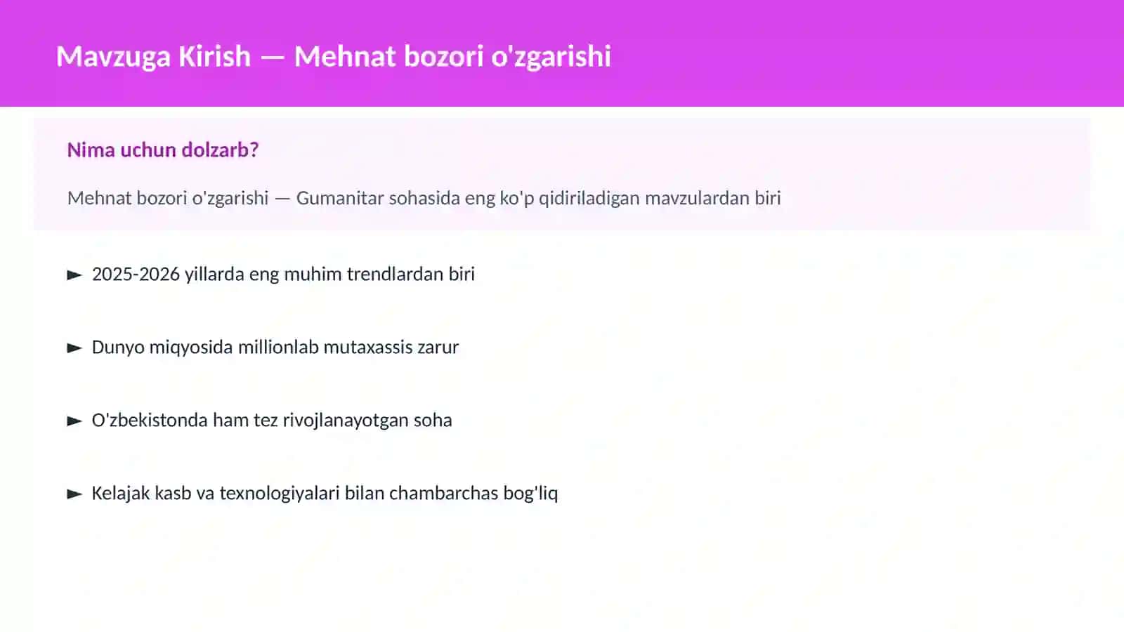 Mehnat bozori o'zgarishi 2