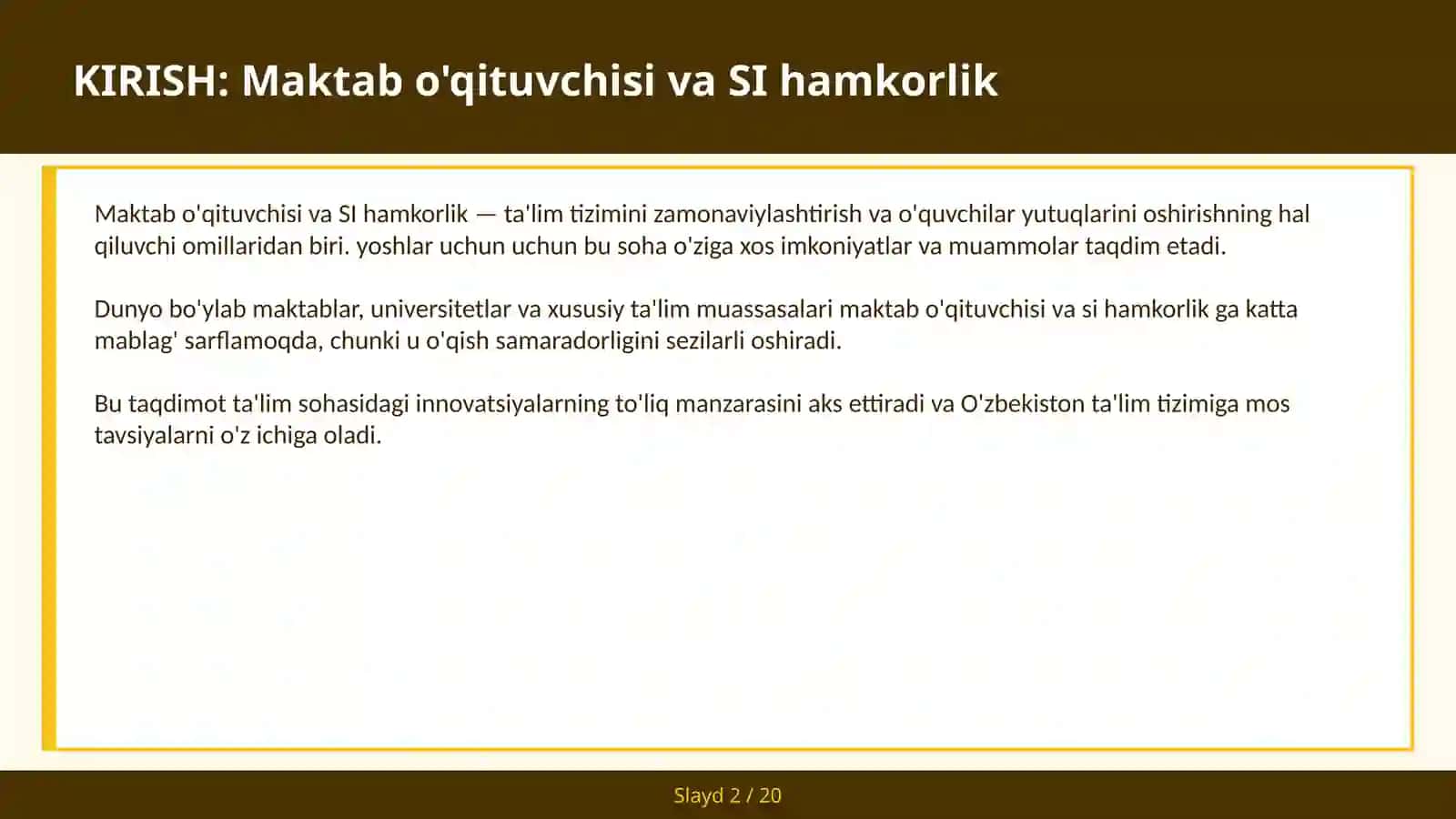 Maktab o'qituvchisi va SI hamkorlik 2