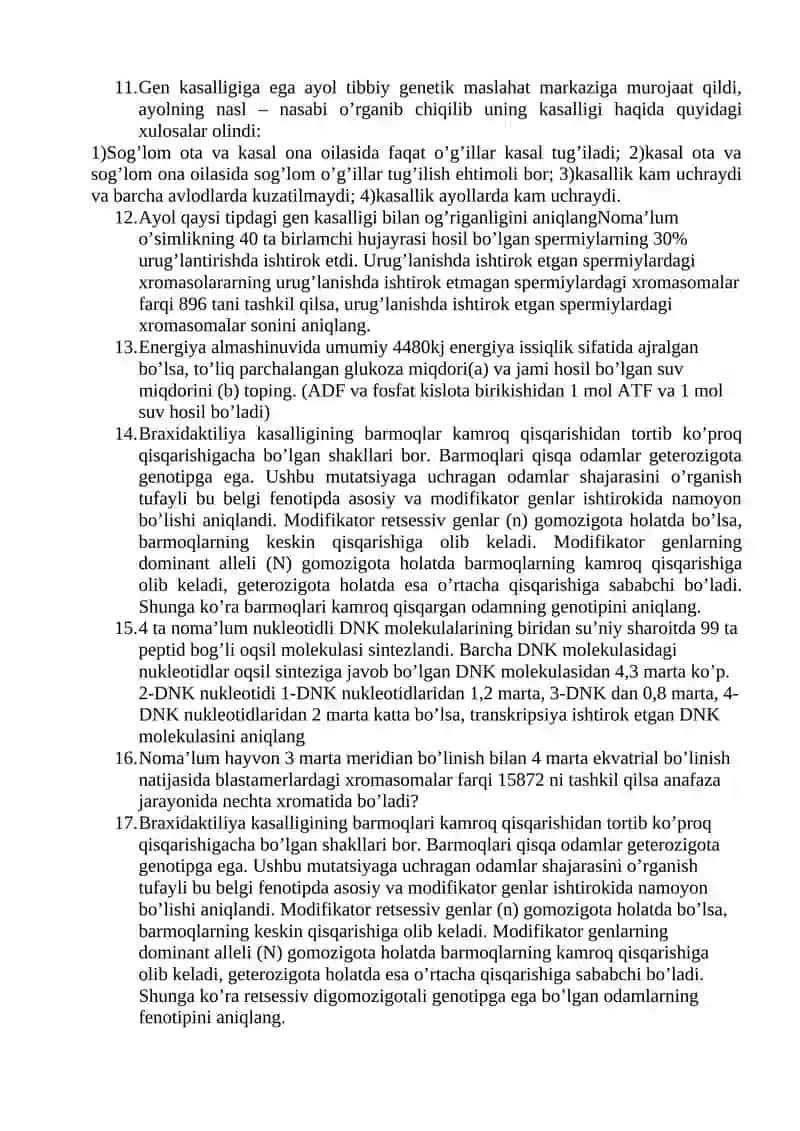Biologiyadan masala va mashqlar yechish 2