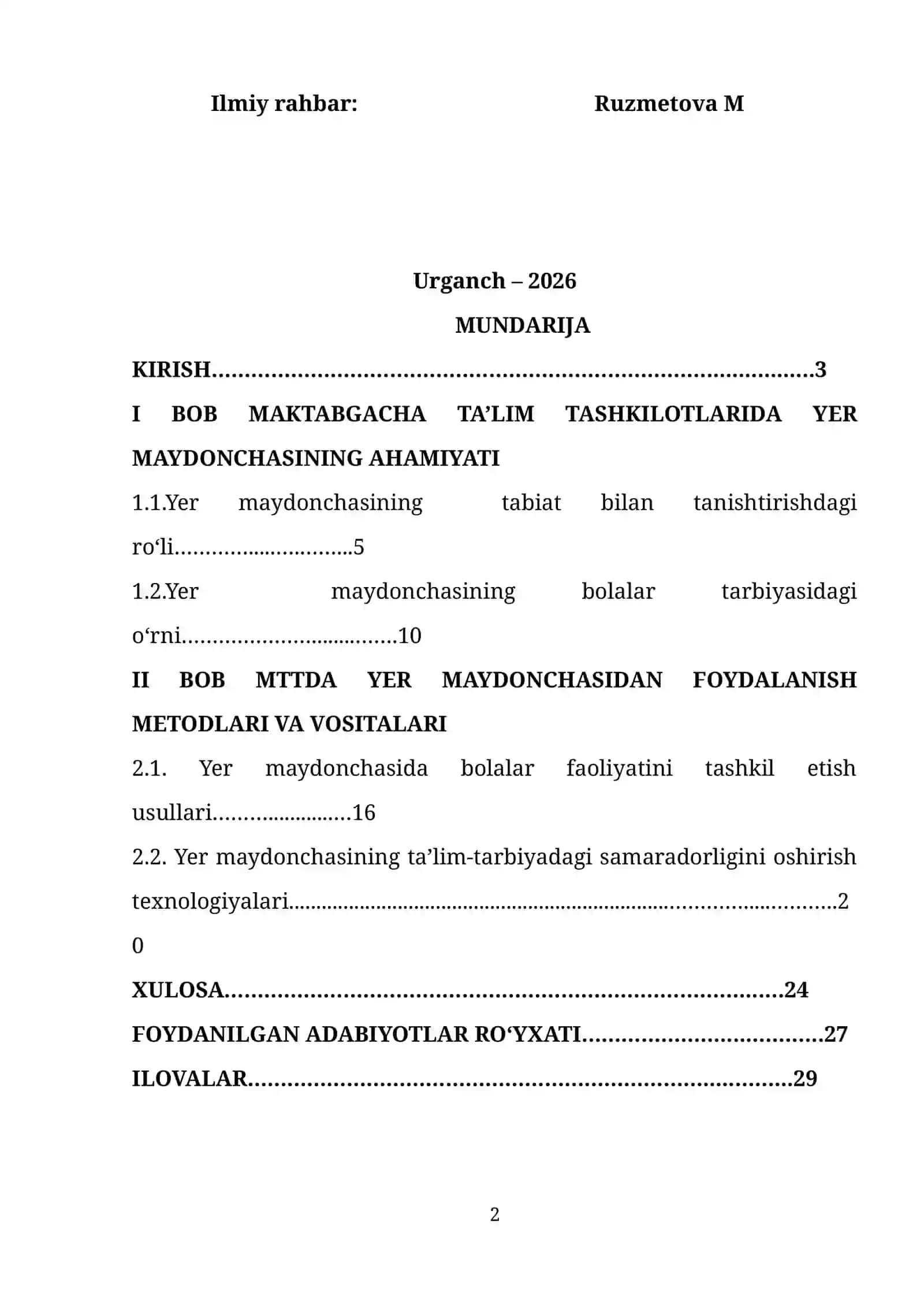 Maktabgacha taʼlim tashkilotida yer maydonchasi metodlari va vositalari 2