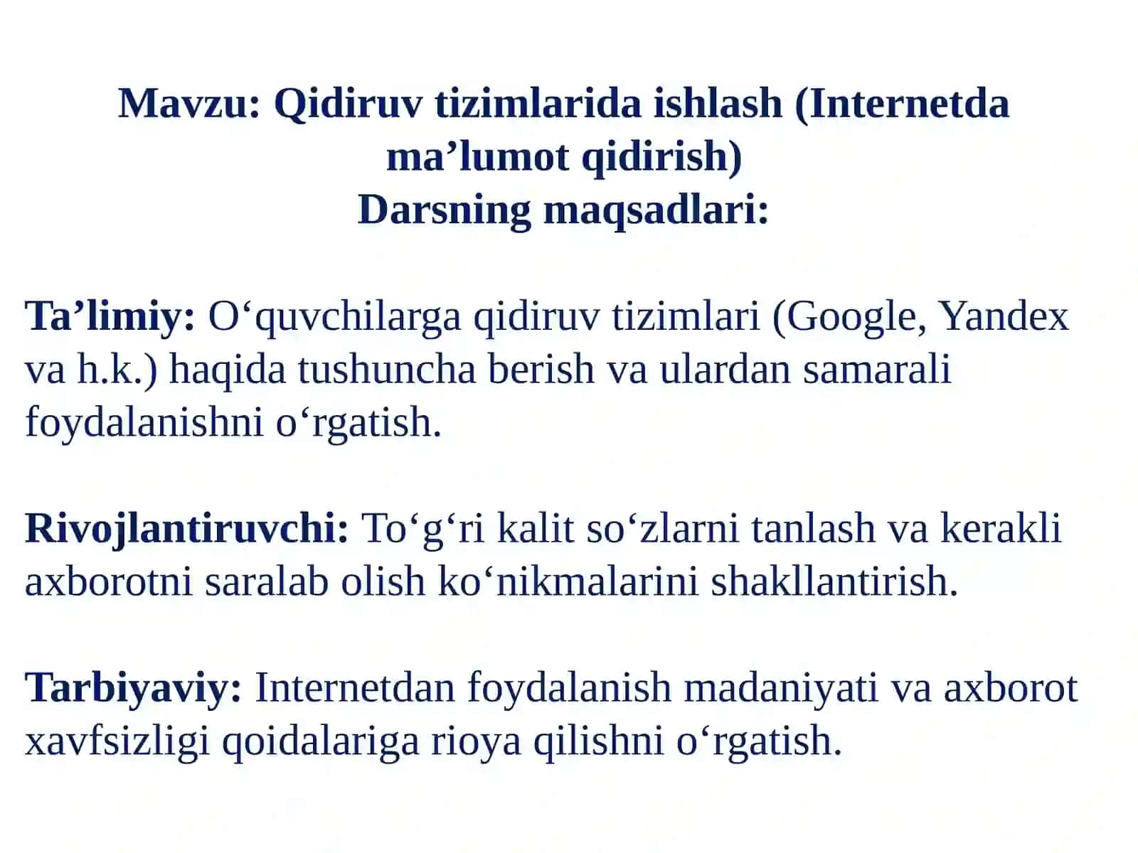 Qidiruv tizimlarida ishlash (Internetda ma’lumot qidirish) 2