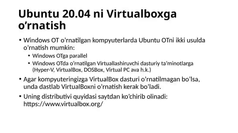 Operatsion tizimlar fani Linux Ubuntu ni o'rnatish 2