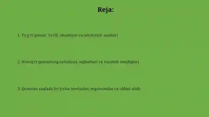 Toʻgʻri qomat va gavda mashqlari majmuasi 2