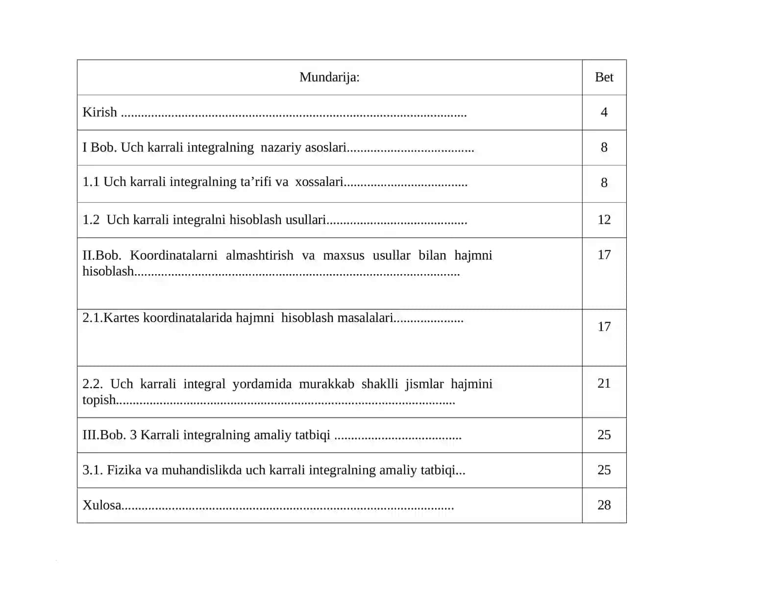 Uchkarrali integral yordamida hajmni hisoblash 2