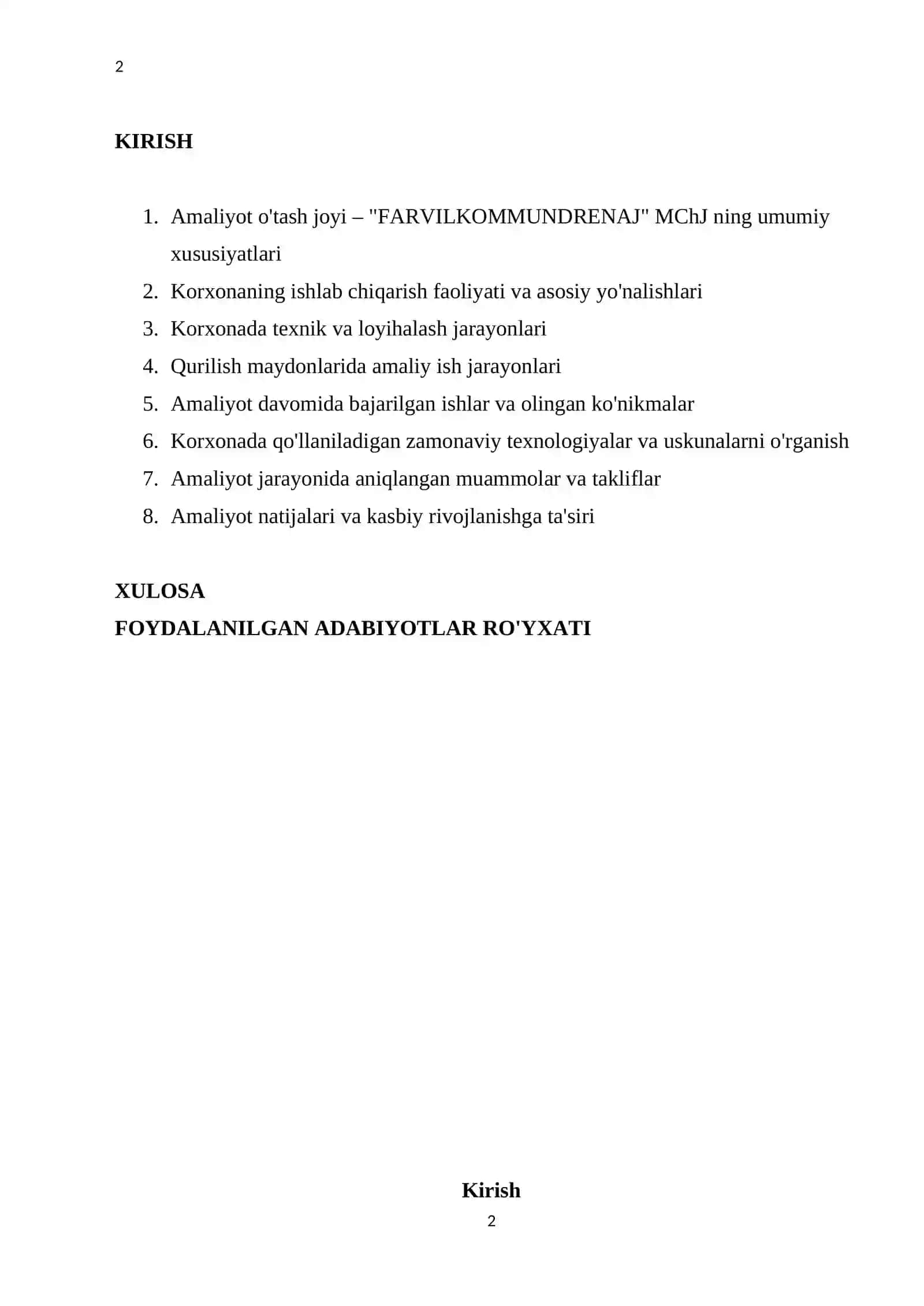 Amaliyot Hisoboti "FARVILKOMMUNDRENAJ" MCHJ 2