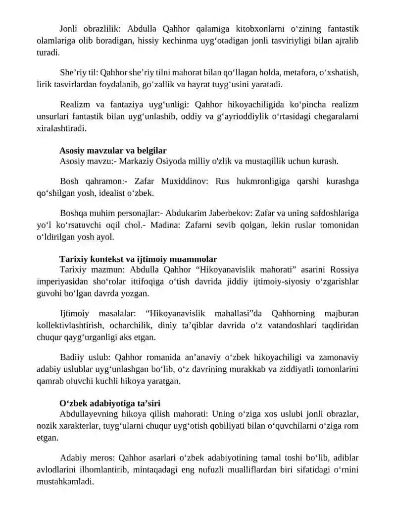 Abdulla Qahhorning Hikoyanavislik Mahorati 2