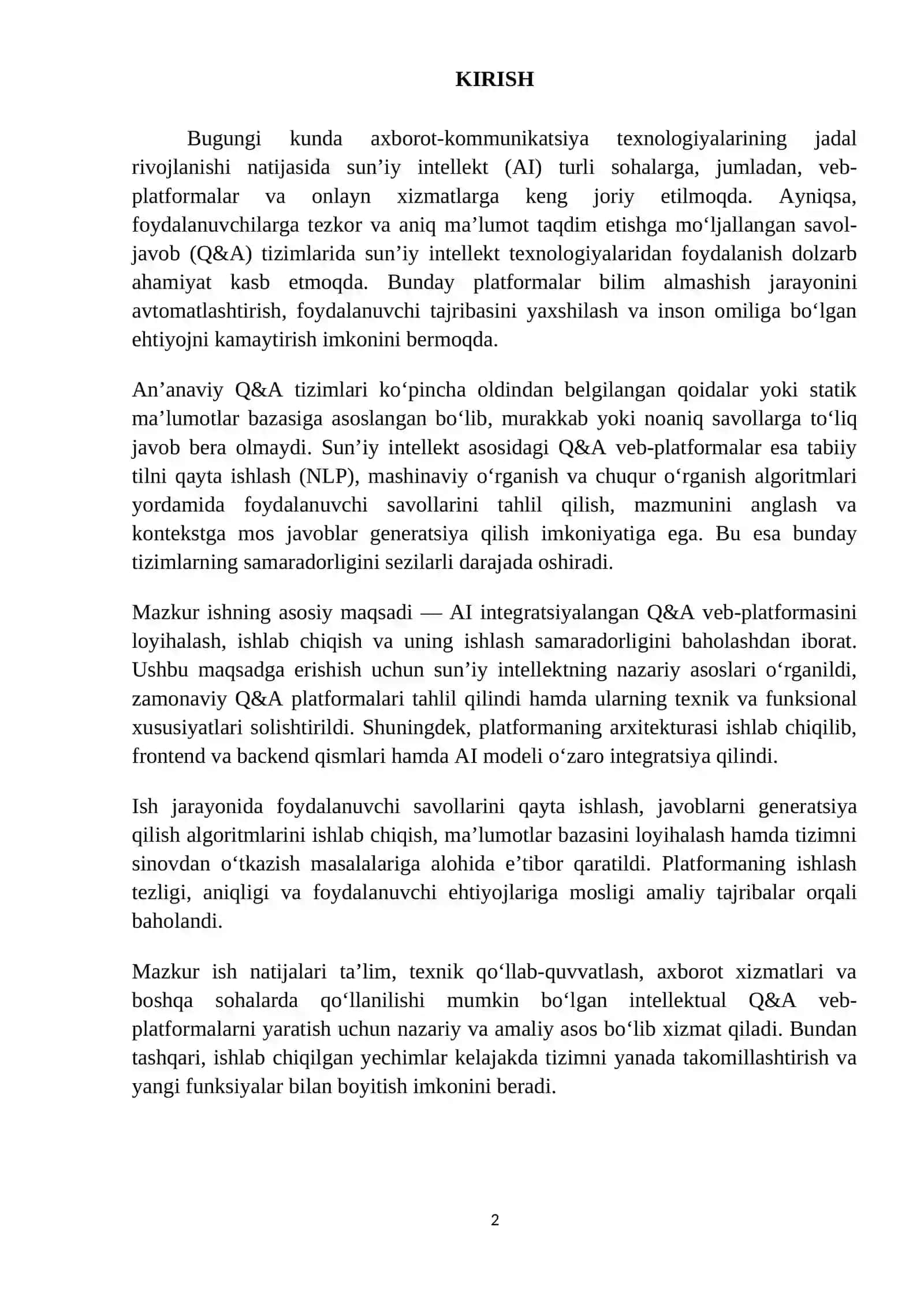 AI INTEGRATSIYALANGAN Q&A VEB-PLATFORMASI 2