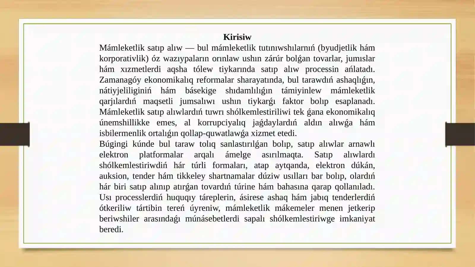 Mámleketlik satıp alıwdı shólkemlestiriw formaları hám usılları 2