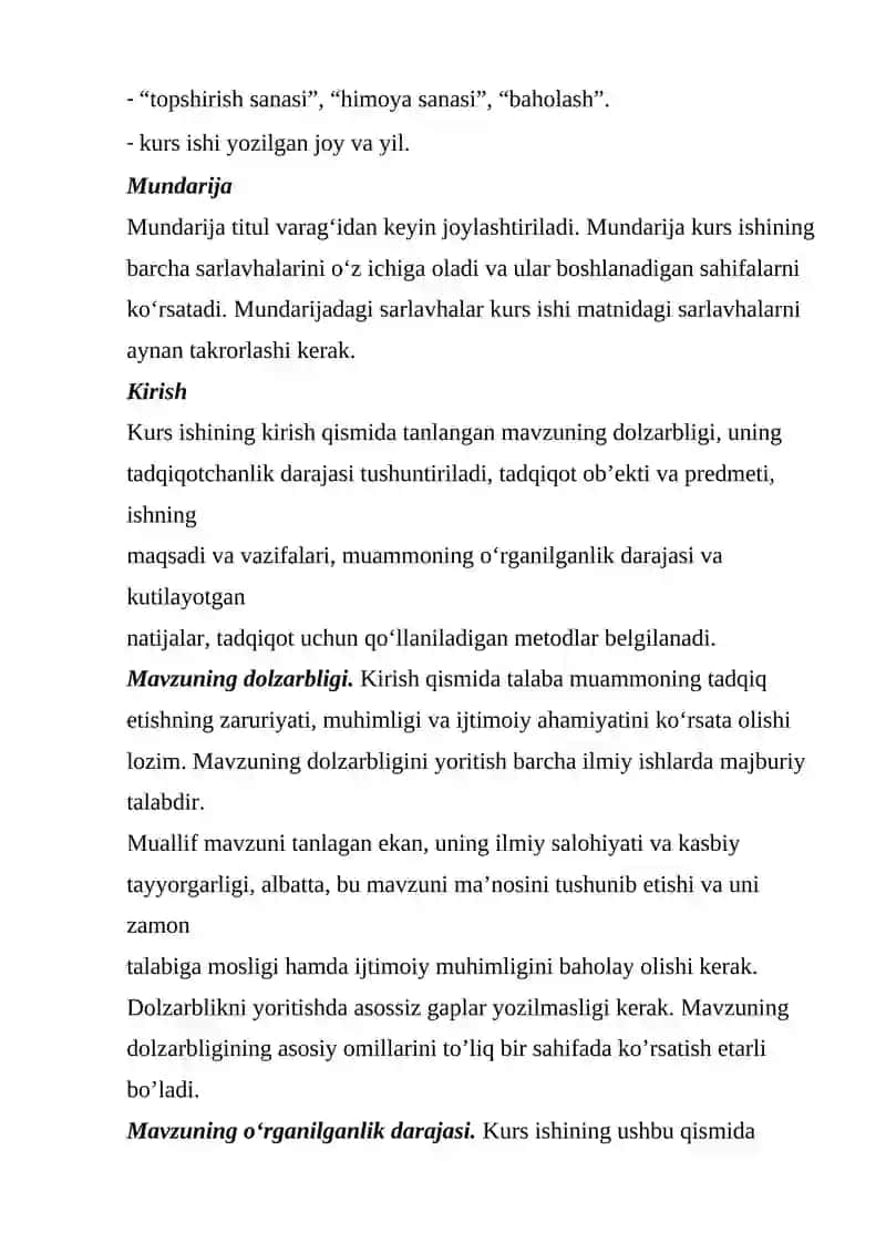 KURS ISHINI RASMIYLASHTIRISHNING UMUMIY TALABLARI 2
