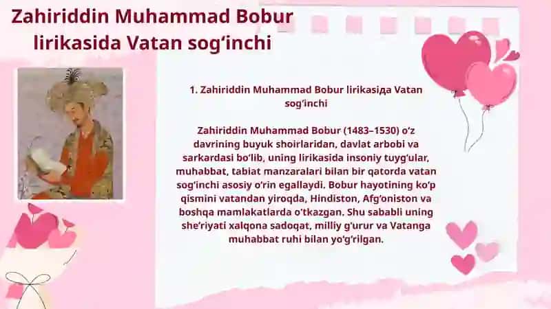 Zahiriddin Muhammad Bobur lirikasiда Vatan sog‘inchi 2