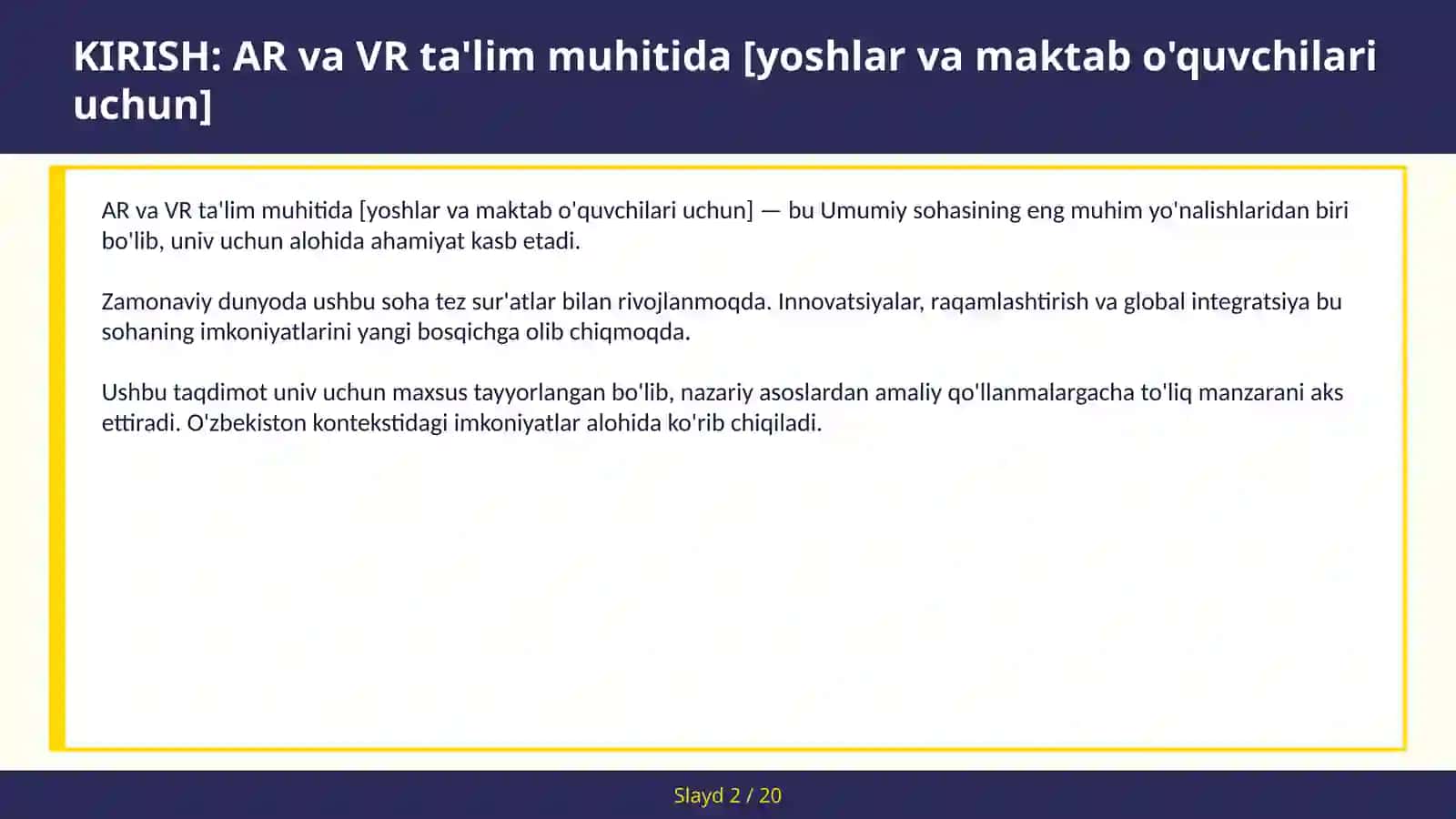 AR va VR ta'lim muhitida [YOSHLAR VA MAKTAB O'QUVCHILARI UCHUN] 2