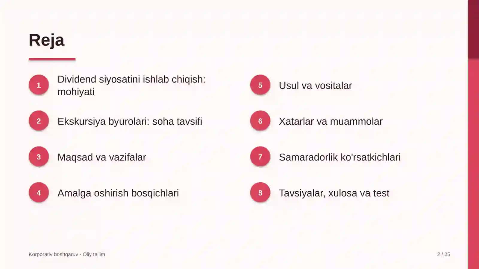Ekskursiya byurolarida dividend siyosatini ishlab chiqish 2