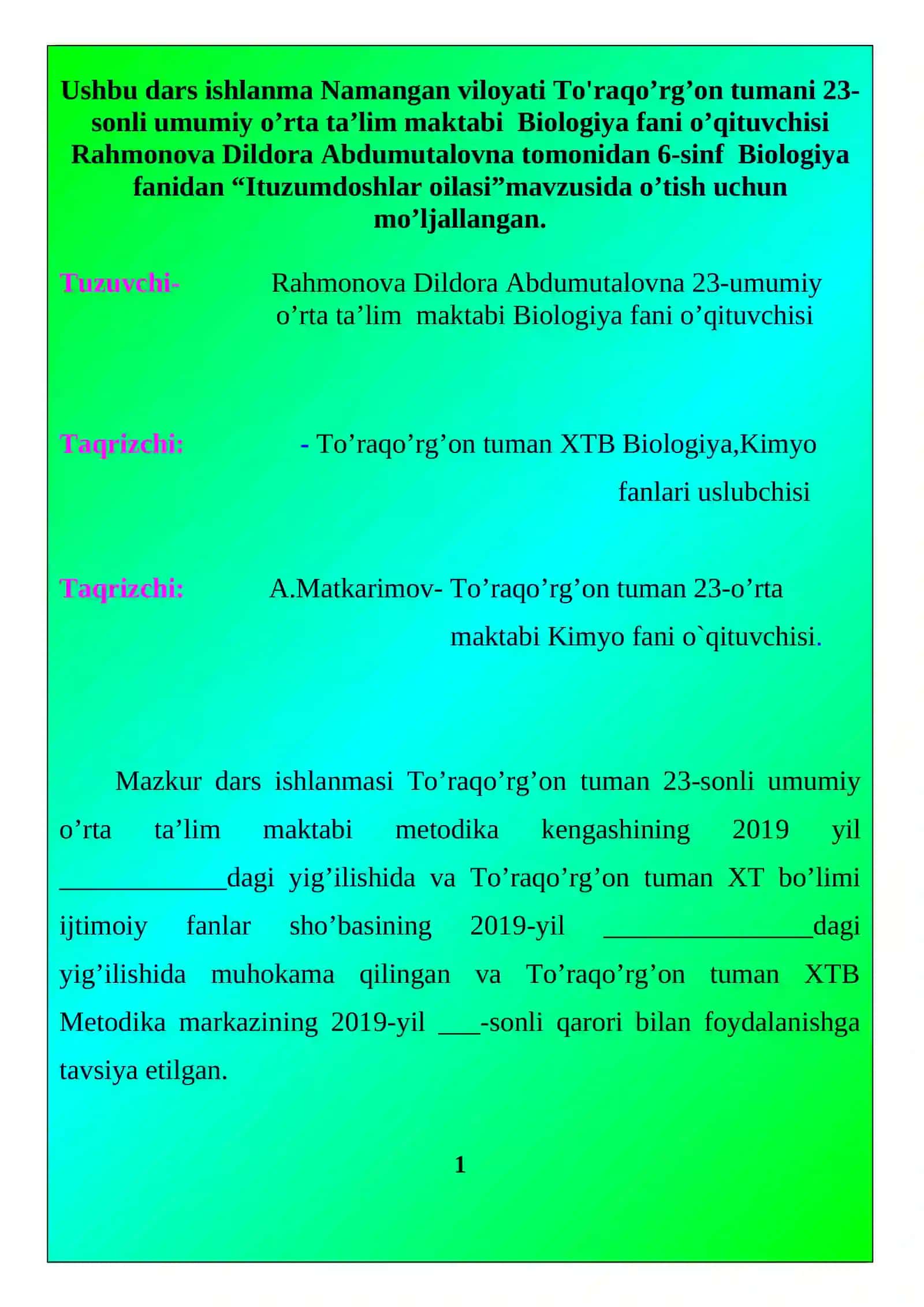 ITUZUMDOSHLAR OILASI 2