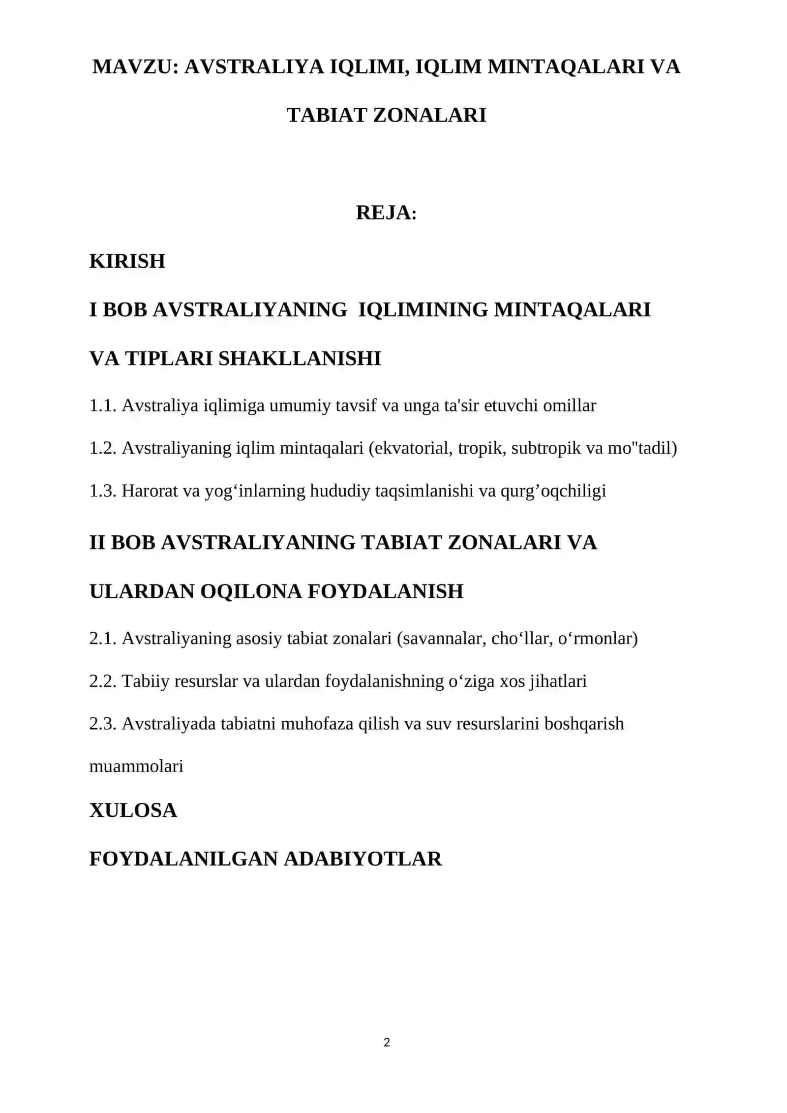 AVSTRALIYA IQLIMI, IQLIM MINTАQАLАRI VA TАBIAT ZОNАLАRI 2