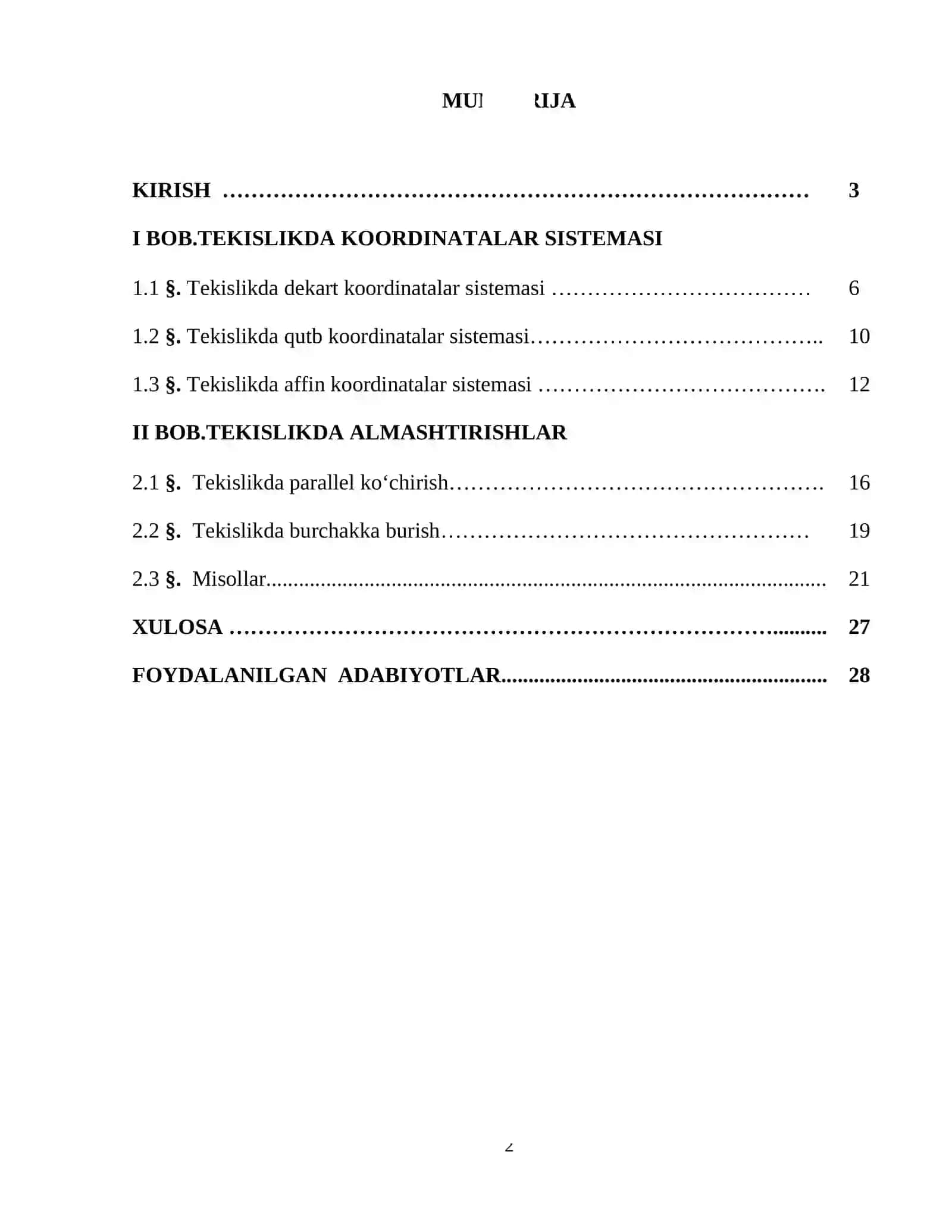 Tekislikdagi almashtirishlar 2