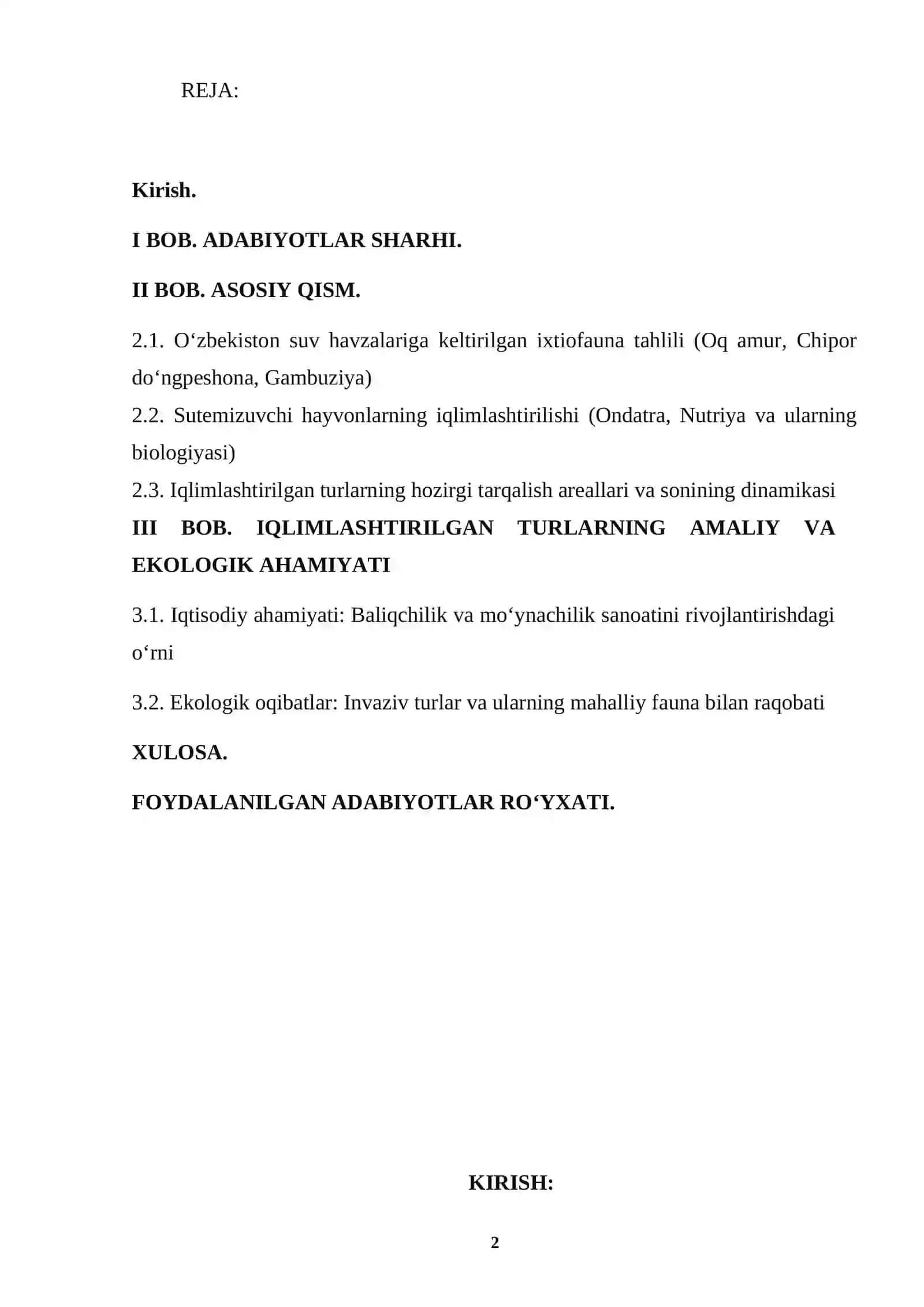 O‘zbekistonga iqlimlashtirilgan turlar va ularning ahamiyati. 2