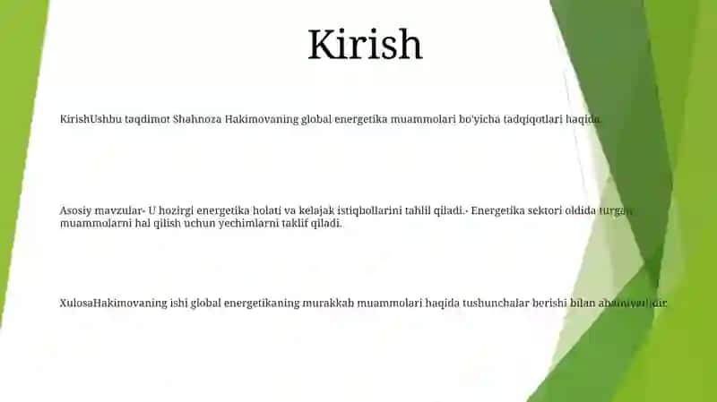 Global Energetika Muammosini Hal Qilish 2