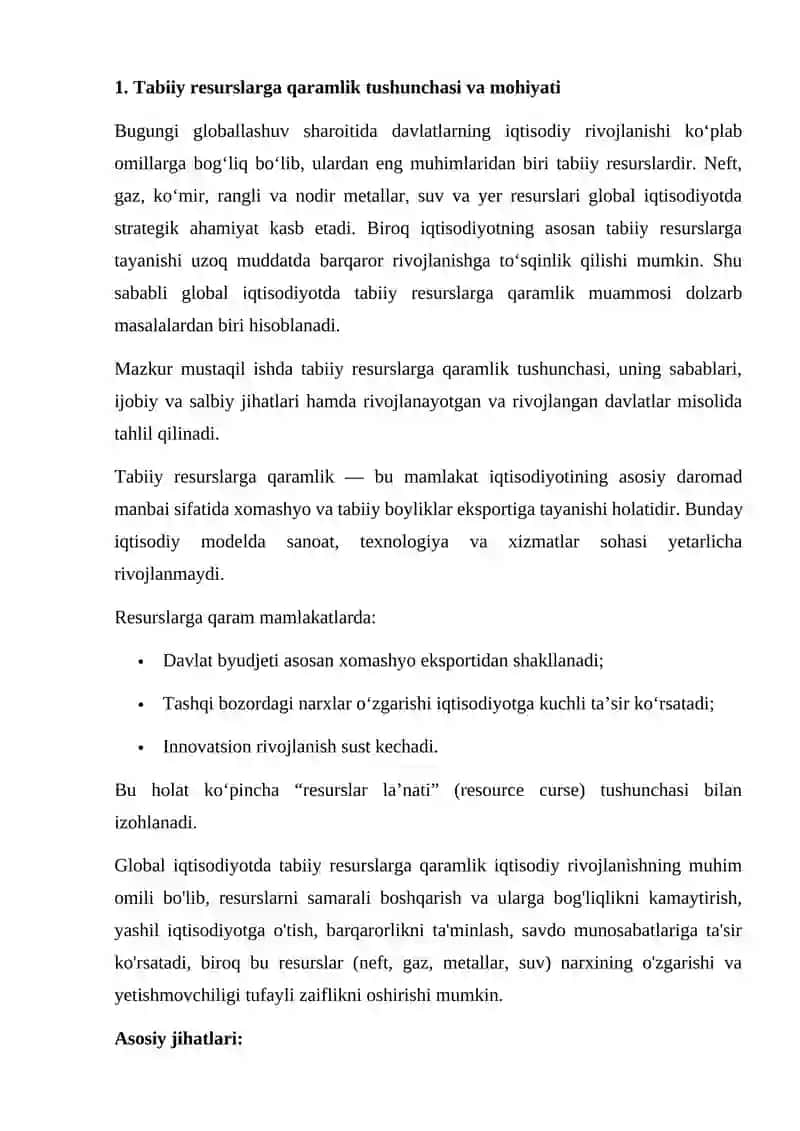 Tabiiy resurslarga qaramlik 2