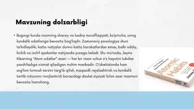 “Atom odatlar” asarining nazariy va amaliy tahlili 2