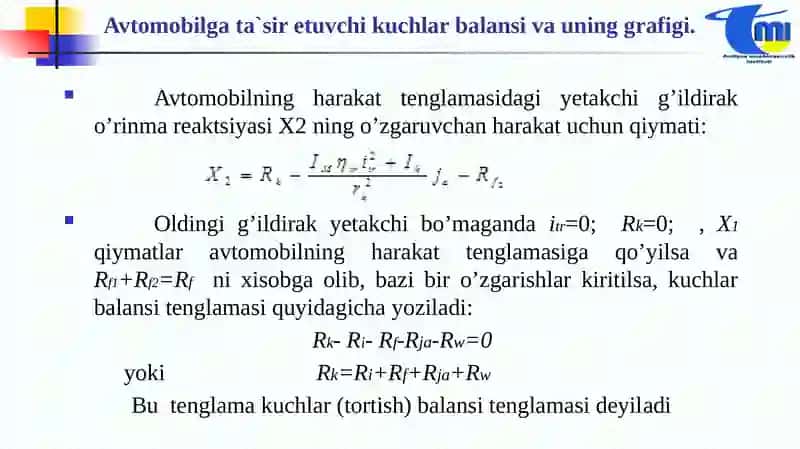 Avtomobilga ta'sir etuvchi kuchlar vaquvvatlar 2