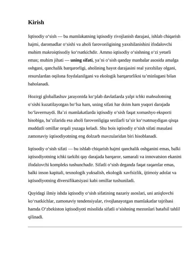 Iqtisodiy O‘sish Sifati 2