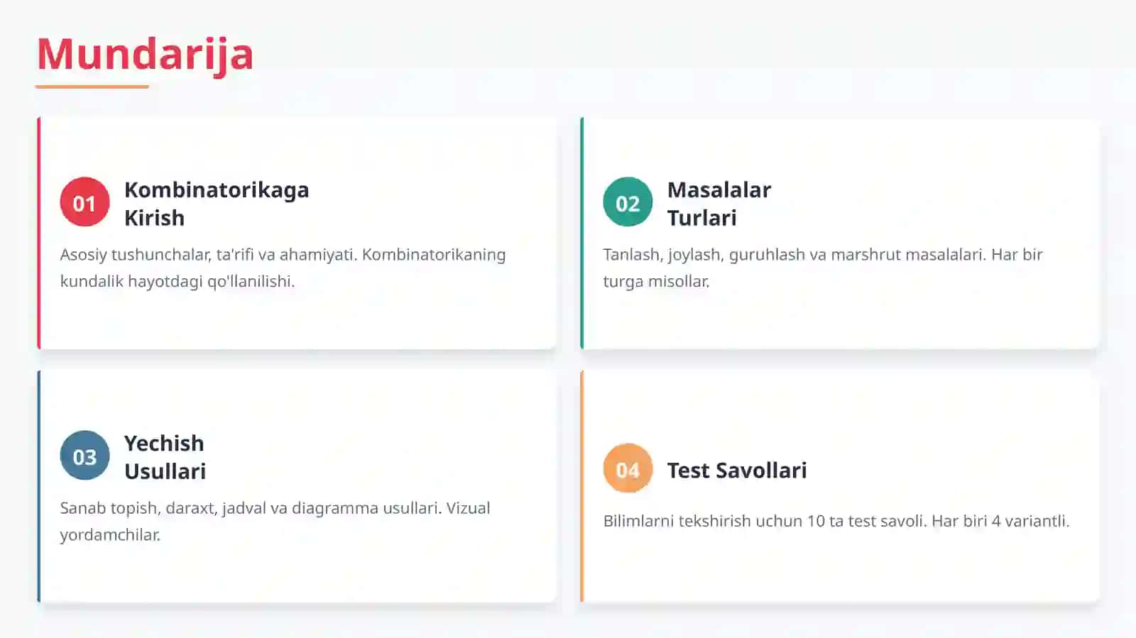 Boshlang'ich sinfda kombinatorika masalalarini tahlil qilish va yechish usullarini o'rganish 2