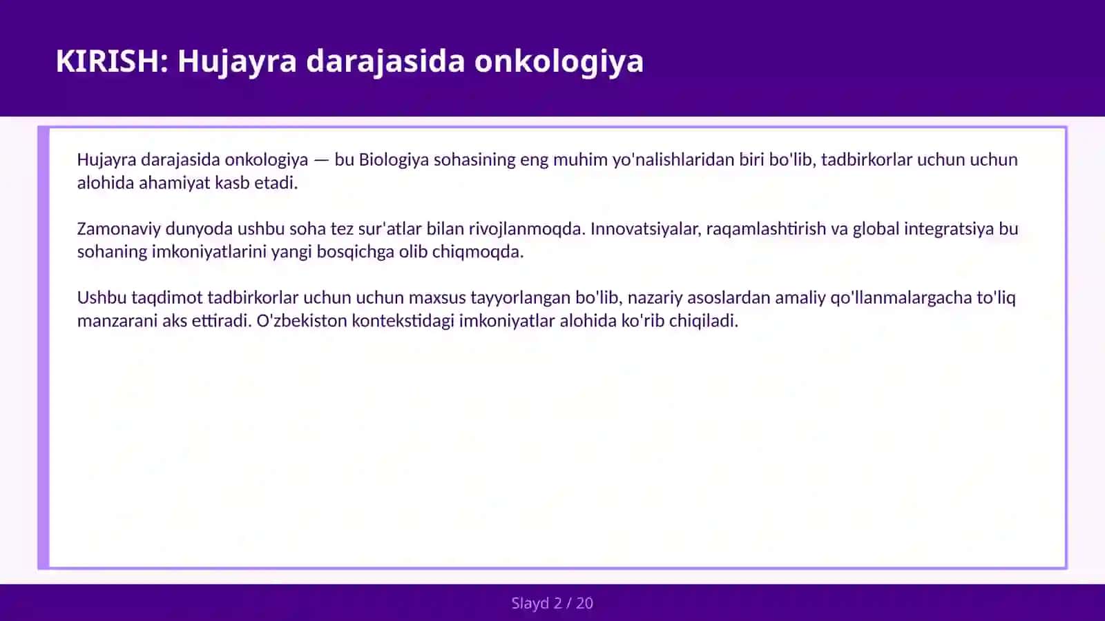 HUJAYRA DARAJASIDA ONKOLOGIYA 2