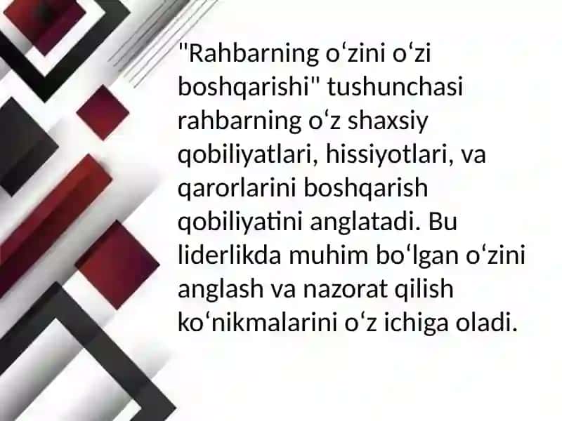 Rahbarning o‘zini o‘zi boshqarishi 2