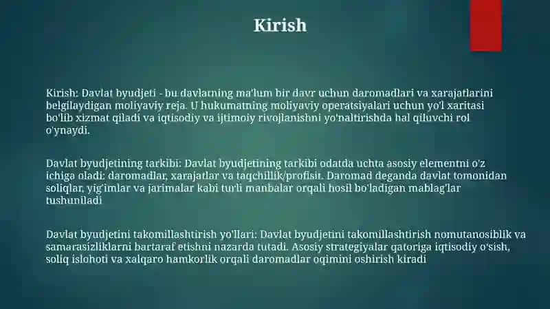 Davlat Byudjeti Tarkibi Va Uni Takomillashtirish Yo'Llari 2