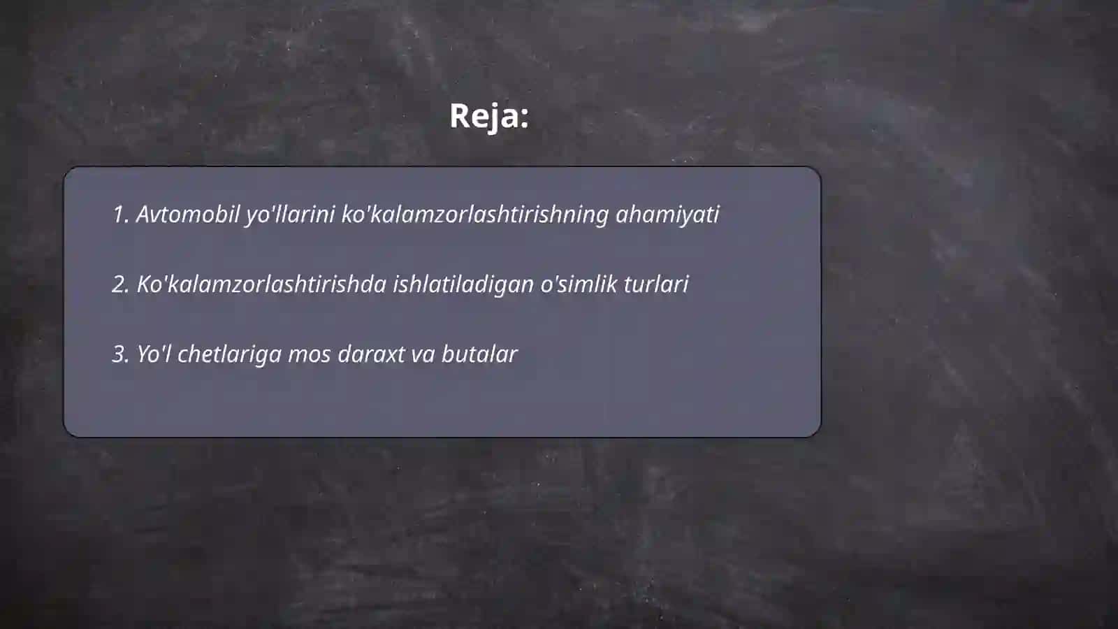 Avtomobil yo'llarini ko'kalamzorlashtirish 2