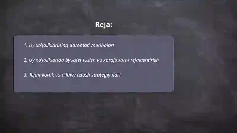 Uy xo'jaliklari moliyasi 2