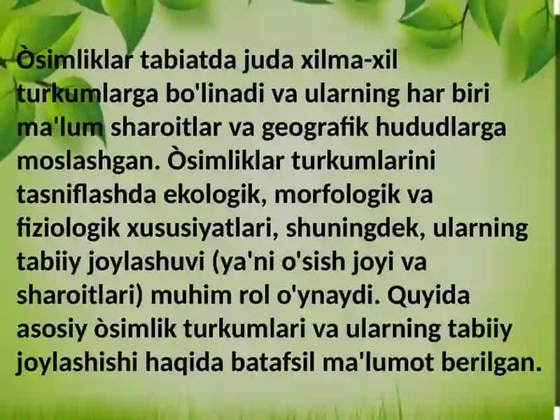 Òsimlik turkumlari va ularning tabiiy joylashishlari 2