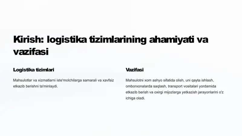 Logistika tizimlarini loyihalash jarayoni 2