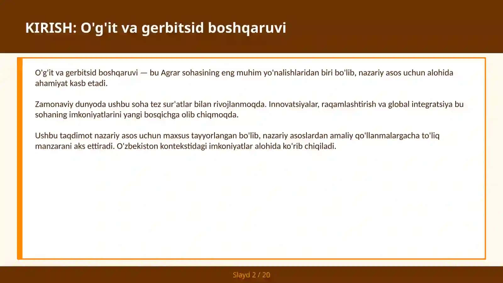 O'G'IT VA GERBITSID BOSHQARUVI 2