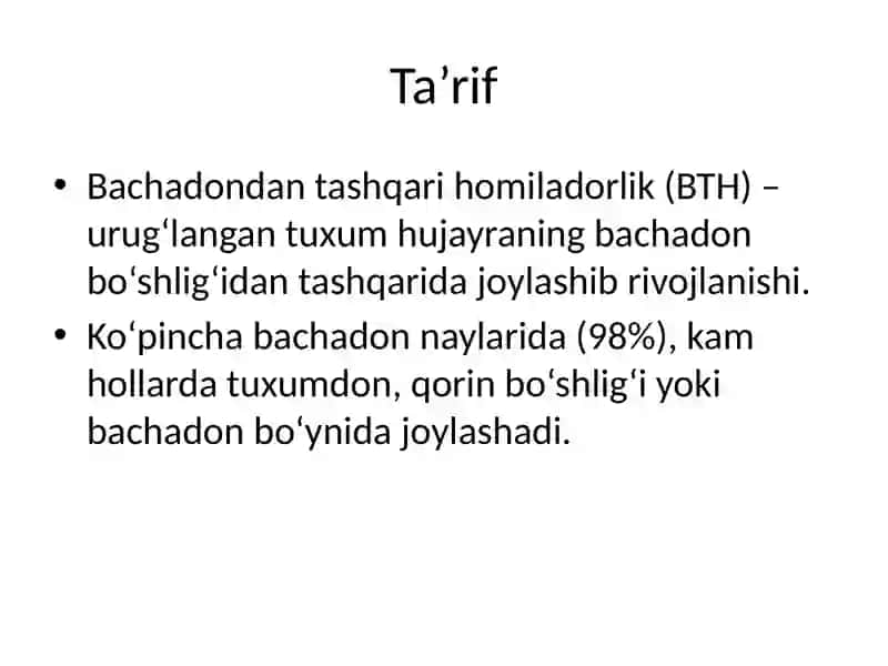 Bachadondan tashqari homiladorlik 2