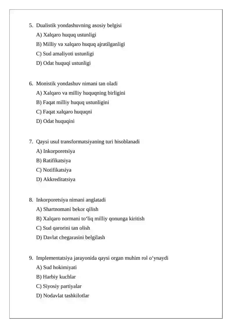 Xalqaro huquq normalarining milliy qonunchilikka transformatsiyasi yoki implementatsiyasi 2