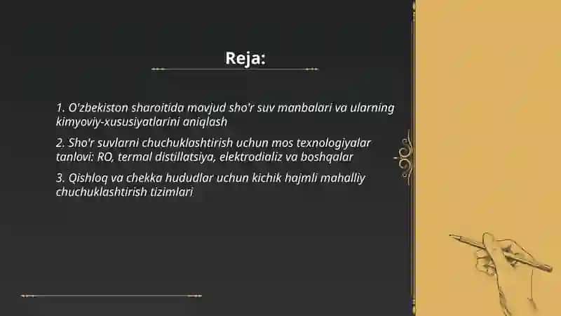 O'zbekiston sharoitida sho'r suvlarni chuchuklashtirish g'oyasini yaratish 2