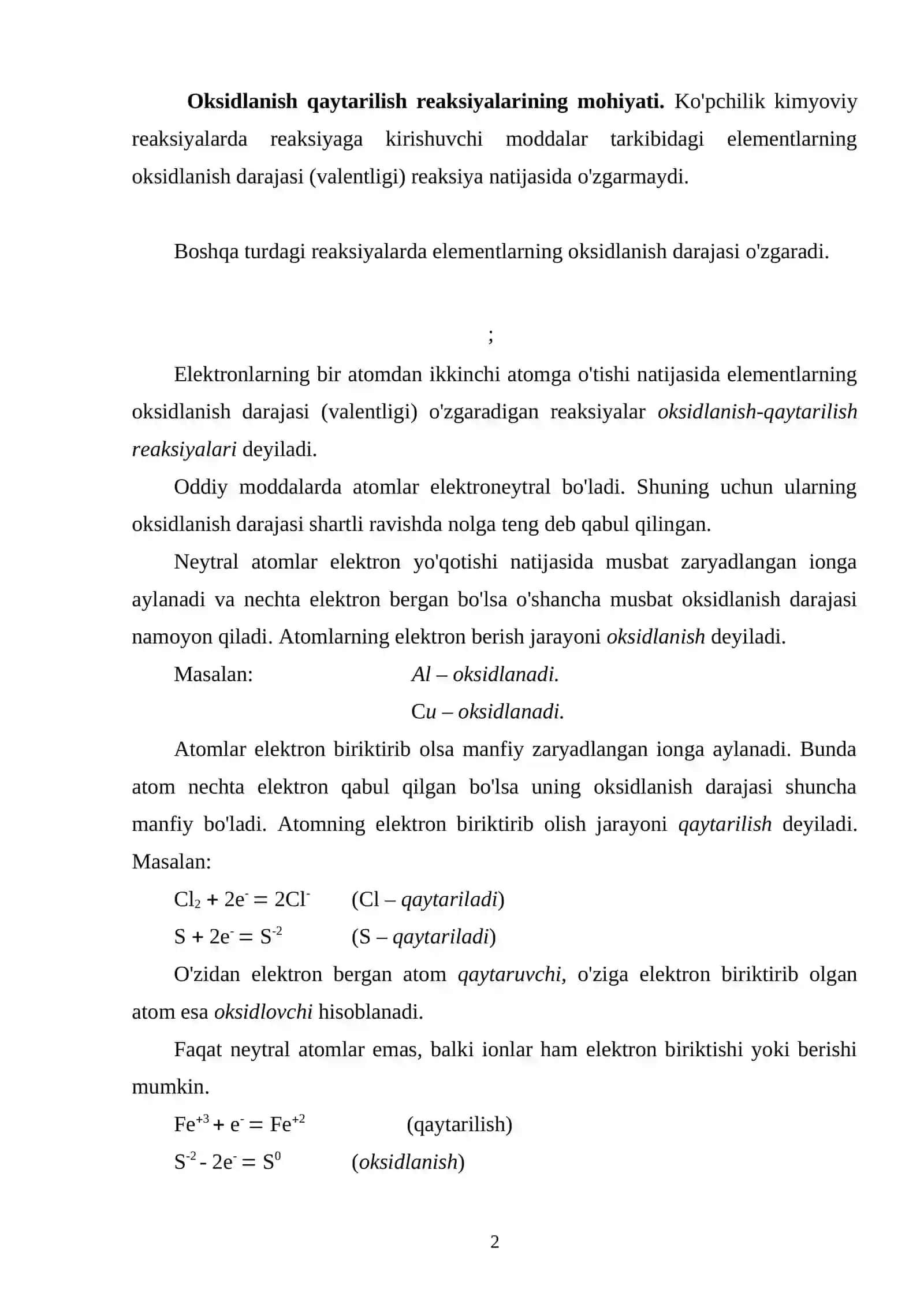 Oksidlanish - qaytarilish reaksiyalarining ahamiyati 2
