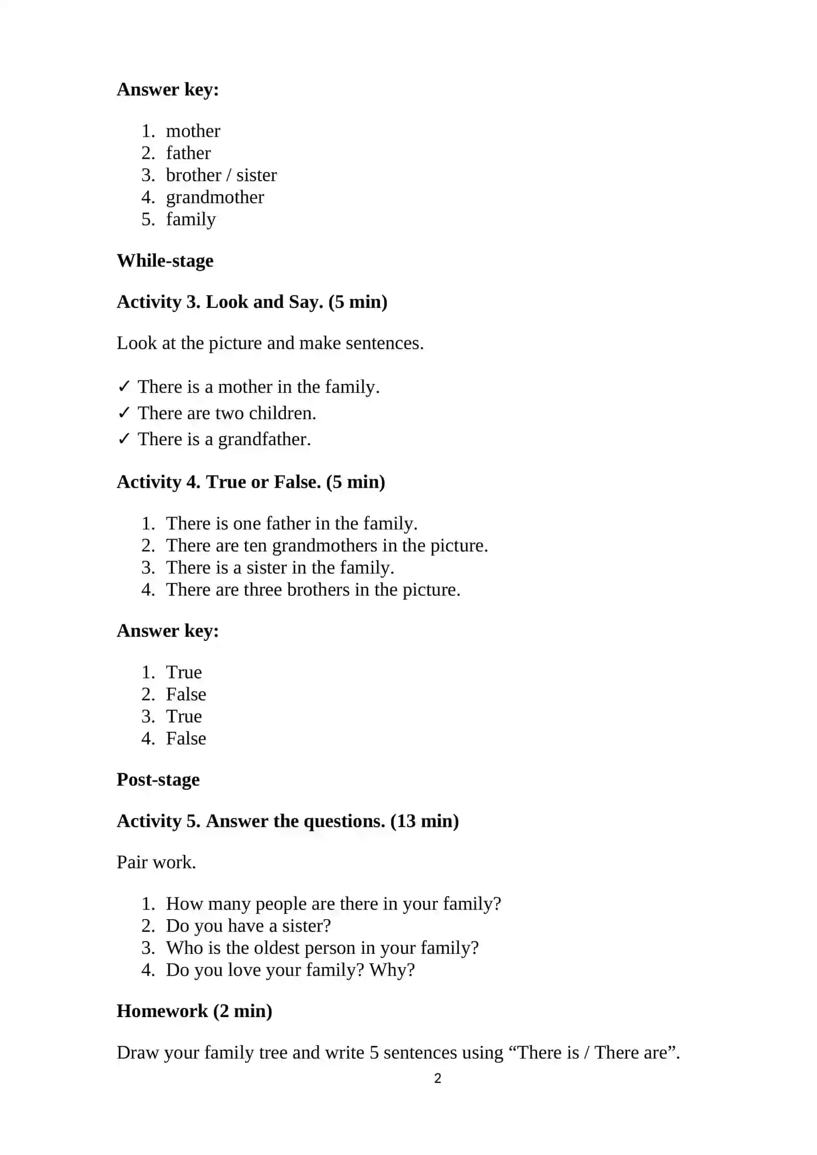 Lesson Plan: Family. There is / There are (45 min) 2