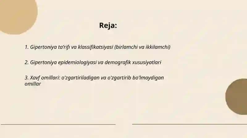 Gipertoniya kasaligi diagnostikasi etiologiyasi va patogenezi haqida umumiy tushuncha klinikasi davolash va profilaktikasi 2