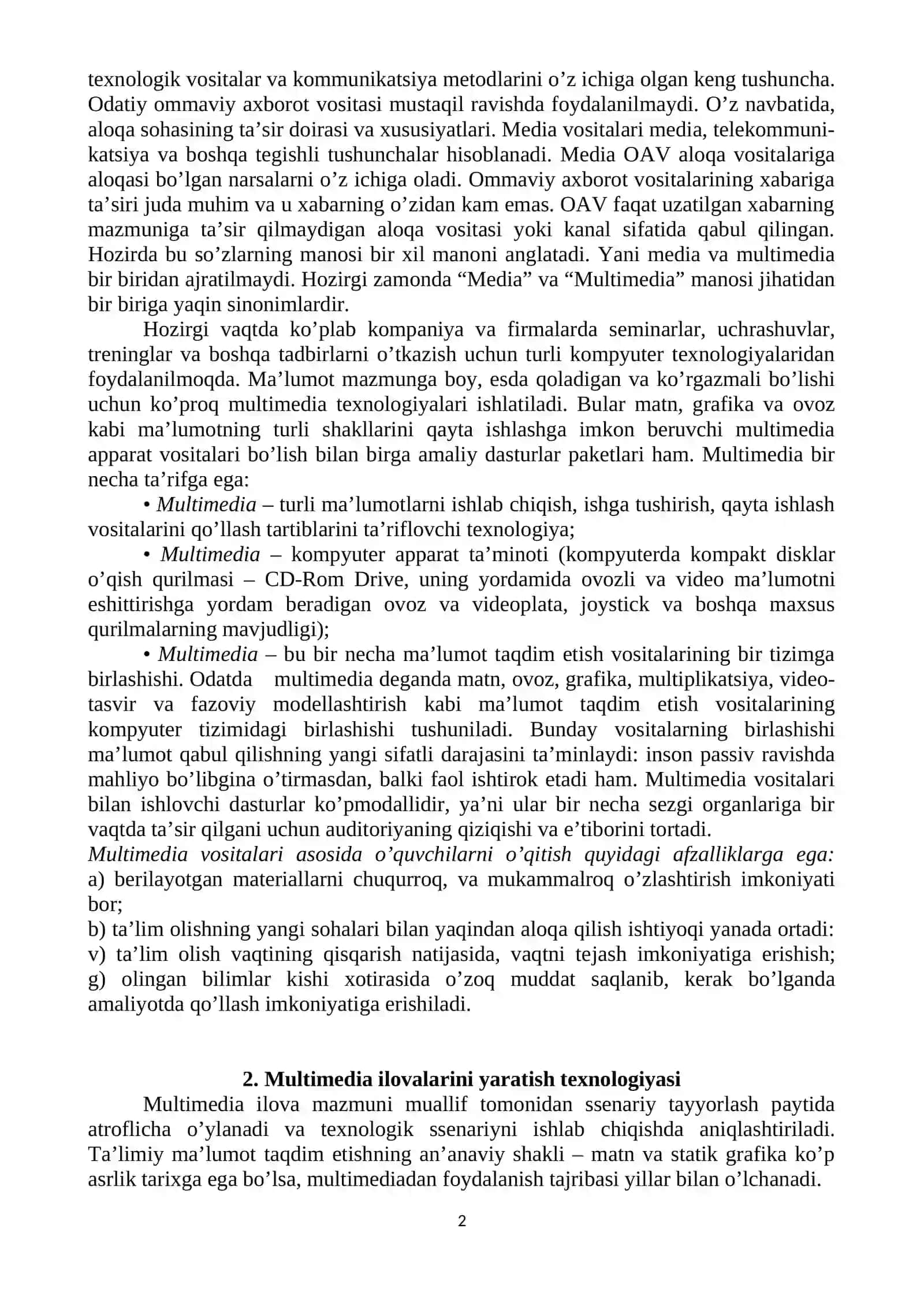 MULTIMEDIANING ASOSIY TUSHUNCHALARI 2