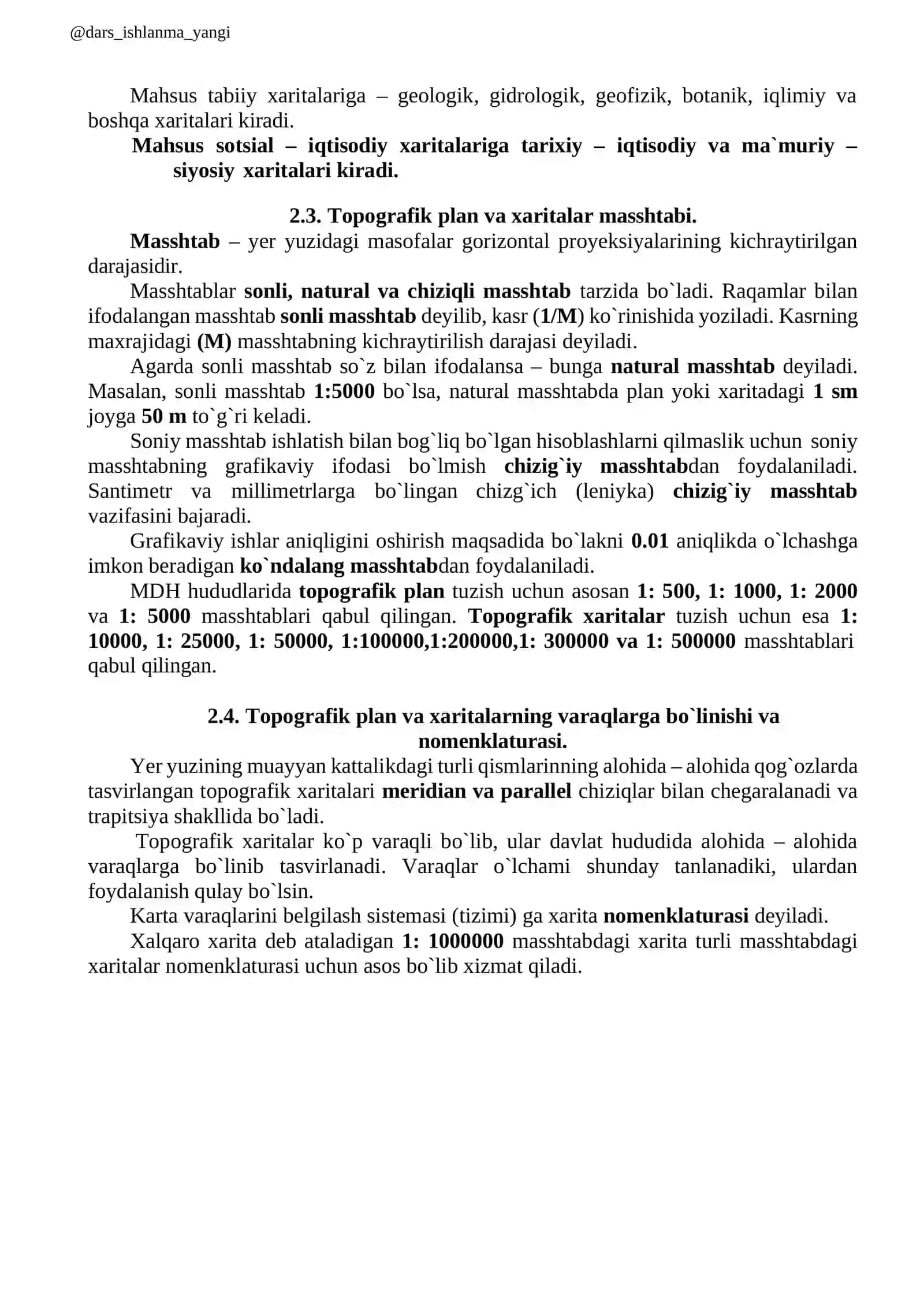 Xarita, plan va profil 2